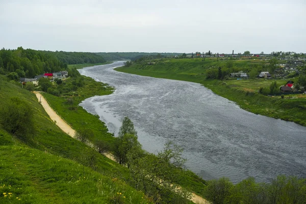 Изображение Русла Реки Волги Старом Городе Старица Россия — стоковое фото