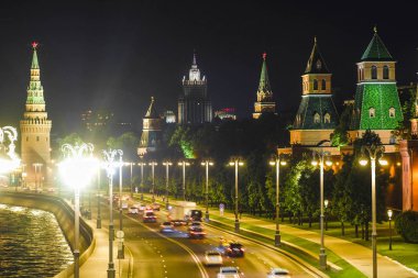 Moskova, Rusya - 20 Mayıs 2019: Moskova Kremlin'in gece görüntüsü