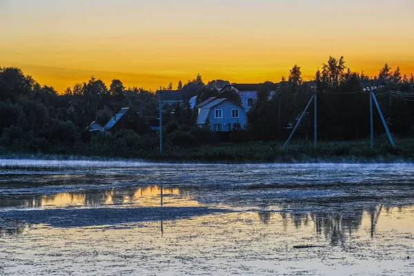 Paysage Rural Avec Image Coucher Soleil Sur Rivière Lopasnia Dans — Photo