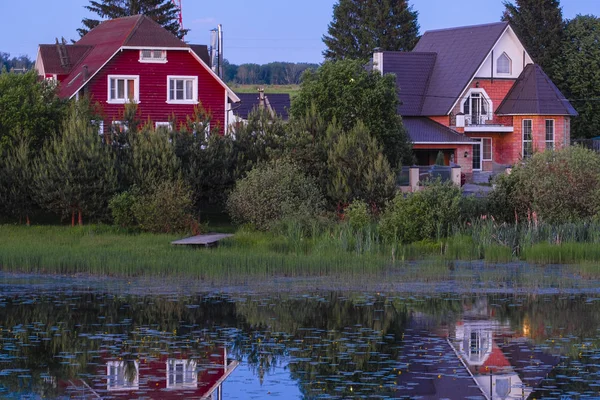 Paysage Rural Avec Image Coucher Soleil Sur Rivière Lopasnia Dans — Photo