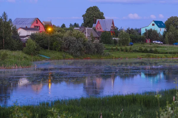 Landsbygdens Landskap Med Bilden Solnedgången Lopasnia River Moscow Region Ryssland — Stockfoto