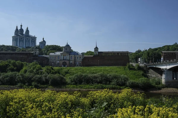 Dinyeper Nehri Boyunca Köprü Görüntüsü Smolensk Kremlin Görünümü Ile Manzara — Stok fotoğraf