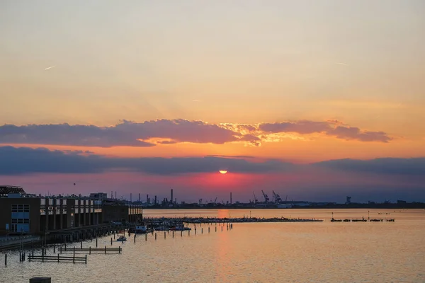 Panorama Benátského Přístavu Při Západu Slunce — Stock fotografie