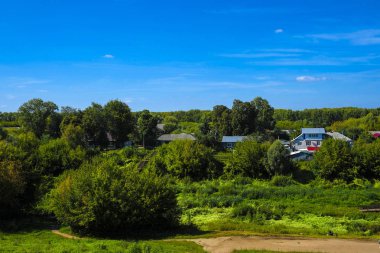 Riazan, Rusya - 25 Ağustos 2019: Riazan, Rusya'da küçük ahşap evler