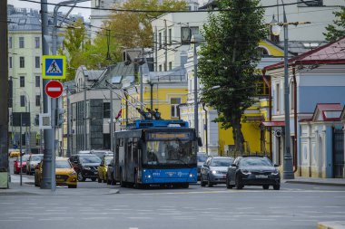 Moskova, Rusya - 19 Ağustos 2019: Moskova, Rusya'da trafik