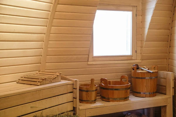 Interior Uma Sauna Madeira — Fotografia de Stock