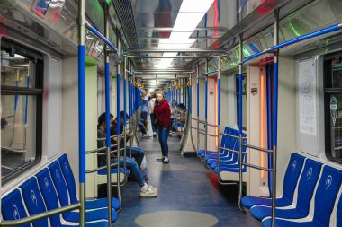 Moskova, Rusya - 29 Ağustos 2019: Moskova metro carridge iç