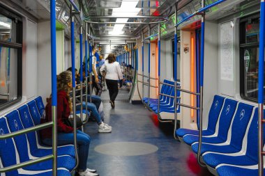 Moskova, Rusya - 29 Ağustos 2019: Moskova metro carridge iç