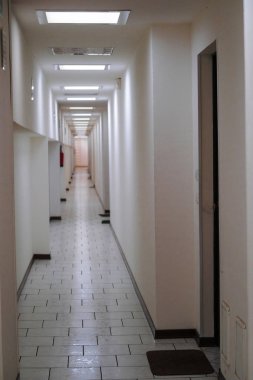 Moskova bölgesi, Rusya - 23 Ağustos 2019: Moskova bölgesinde bir otelde koridorun iç kısmı, Rusya