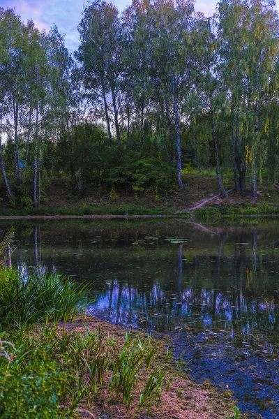 Landschaft Mit Dem Bild Eines Sees Bei Sonnenuntergang — Stockfoto