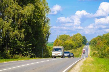 Tula region, Russia - September, 8, 2019: trucks on a highway in Tula region, Russia