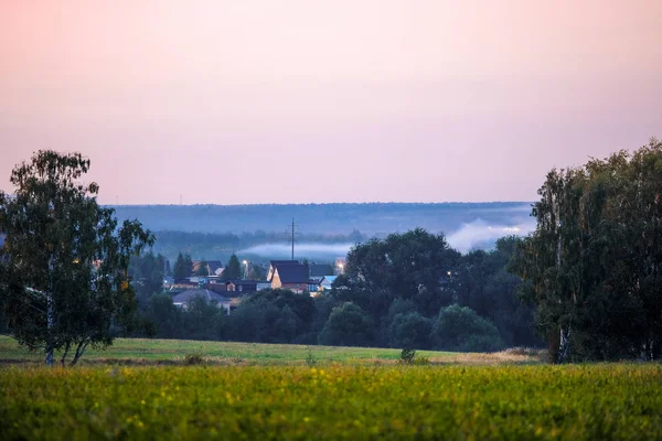 Moscow Region Ryssland September 2019 Ryskt Landsbygdslandskap Vid Solnedgången Moscow — Stockfoto