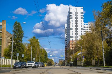 Moskova, Rusya - 15 Eylül 2019: Moskova 'daki tramvay raylarının görüntüsü