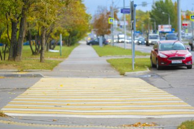 Moskova, Rusya - 21 Eylül 2019: Moskova 'da yaya geçidi görüntüsü