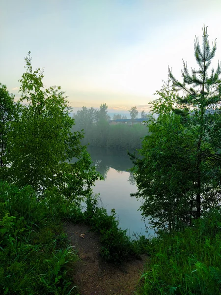 Landskap Med Bilden Morgonen Över Floden — Stockfoto