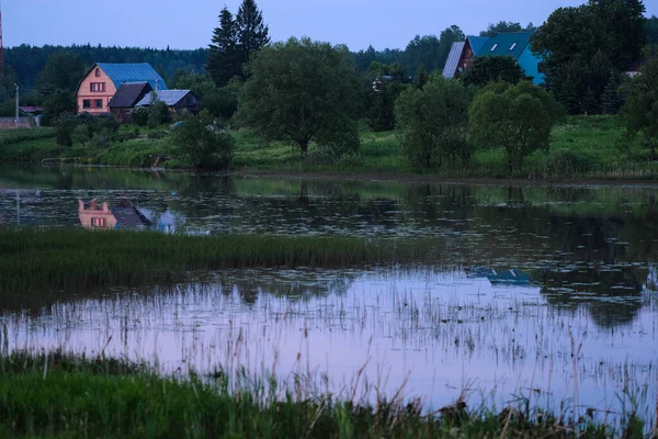 Landskap Med Bilden Morgonen Över Floden — Stockfoto
