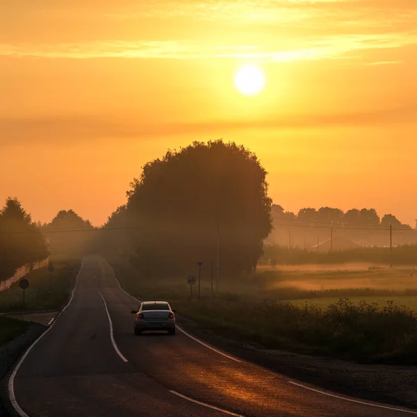 Bild Einer Landstraße Bei Sonnenuntergang — Stockfoto