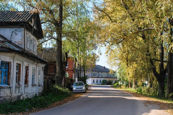 Paisagem Com Imagem Uma Casa Vintage Cidade Ostashkov Rússia — Fotografia de Stock