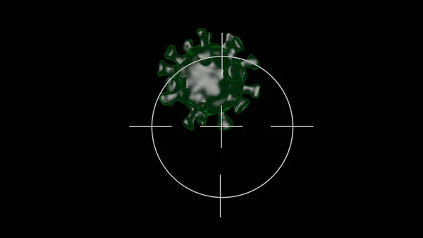 Aiming at coronavirus as a symbol of drug search 3D rendering — Stock Photo, Image