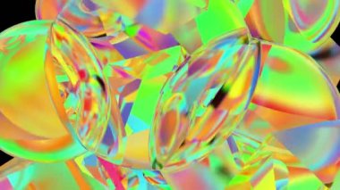 Renkli 3D Soyut Canlandırma Arkaplanı. Koyu Uzayda Saydam Çok Renkli Cam Küre.