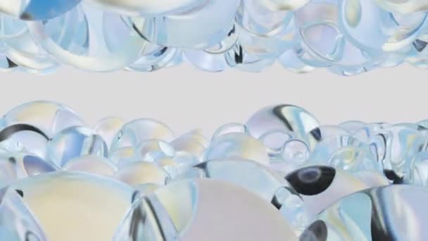 Aceite de burbuja sobre fondo de agua de color azul. Flying vidrio abstracto o manchas de agua o gotas. animación 3d de 4k UHD. — Vídeos de Stock