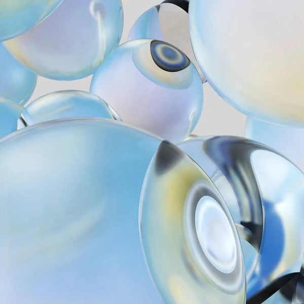 Leviterande vattendroppar. Bakgrund av vackra vattendroppar. 3D-rendering — Stockfoto