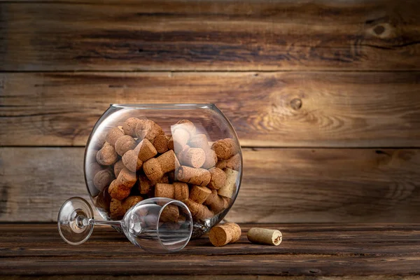 Wijnkurken Wijnglas Oud Hout — Stockfoto