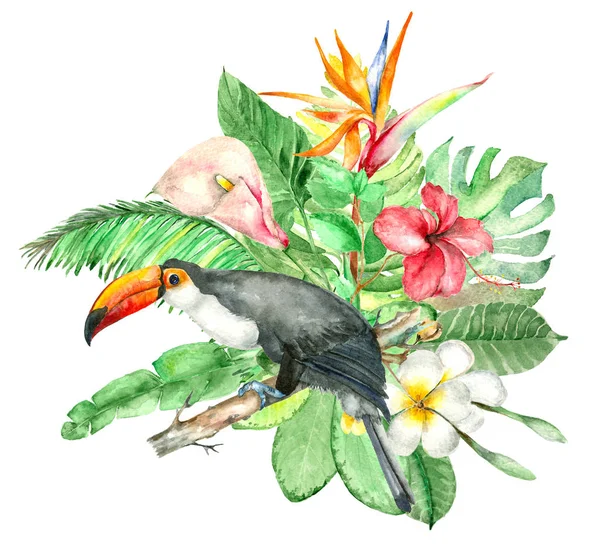 Tropiska akvarell bukett — Stockfoto