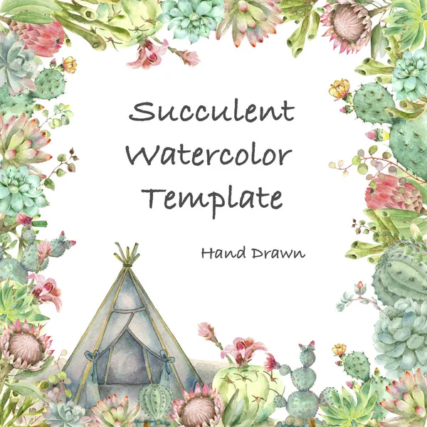 Succulents card watercolor — Stock Photo, Image