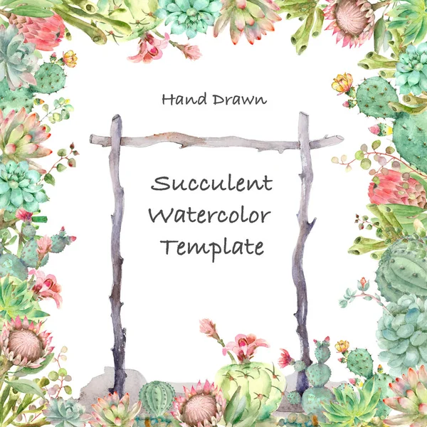 Succulents card watercolor — Stock Photo, Image