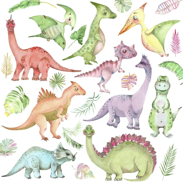 Aquarel dinosaurussen collectie — Stockfoto