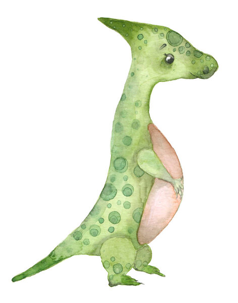 Watercolor dinosaurs Parasaurolophus