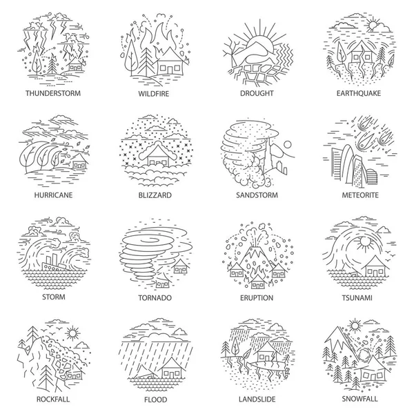 Colección de iconos de desastres naturales — Vector de stock