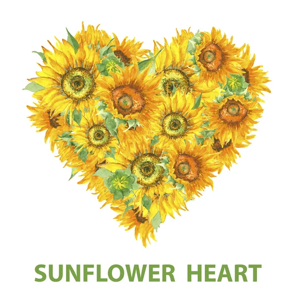 Sunflower heart banner watercolor — Stock Photo, Image