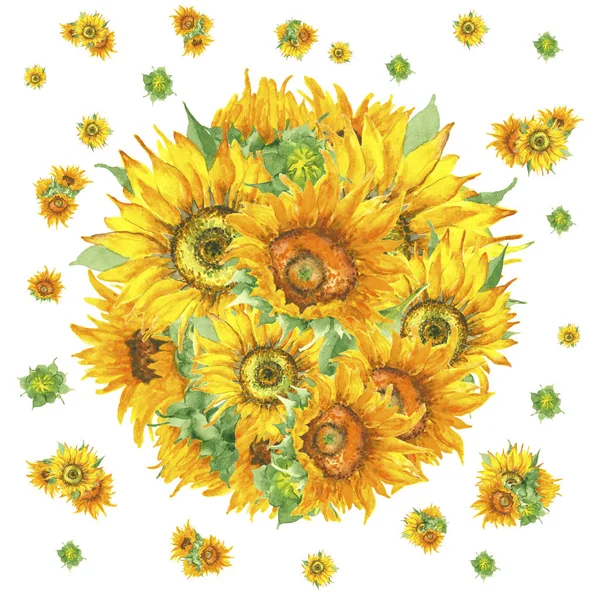Warna air panji lingkaran bunga matahari — Stok Foto