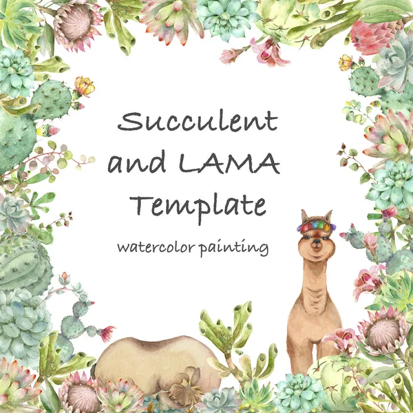 Desert Alpaca template watercolor — Stock Photo, Image