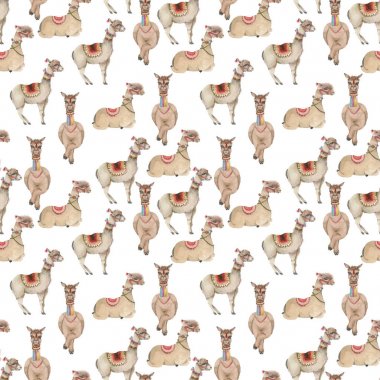 Çöl Alpaca dikişsiz desen suluboya