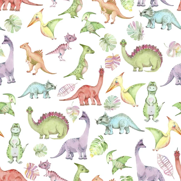Patrón de dinosaurios acuarela —  Fotos de Stock