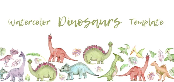 Watercolor dinosaurs banner — Stock Photo, Image