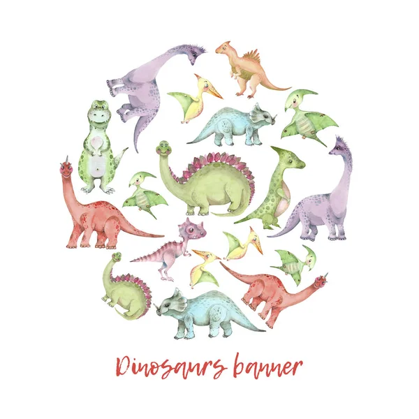 Suluboya dinozorlar afiş — Stok fotoğraf