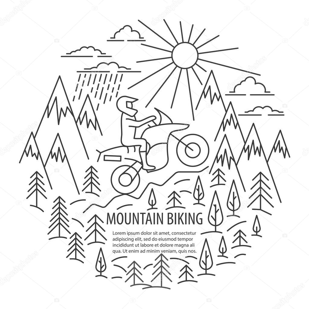 Motorbike banner in linear style. Motorbike race template with pleace for text. Vector illustration