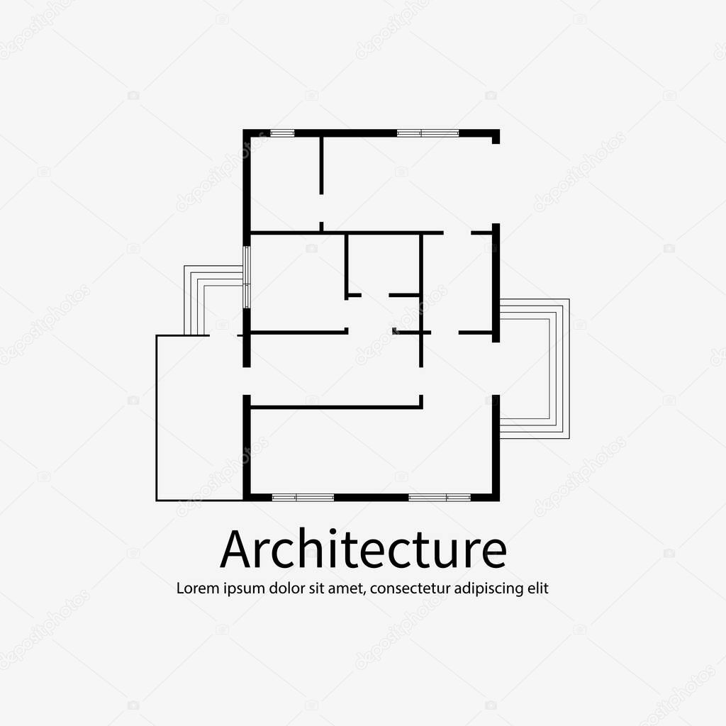 Architecture background template. House plan on white background with place for text. Without furniture. Vector illustration.