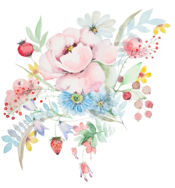 Watercolor bouquet of wildflowers — Stockfoto