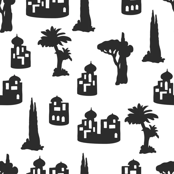 Desert arbres et les maisons modèle — Image vectorielle