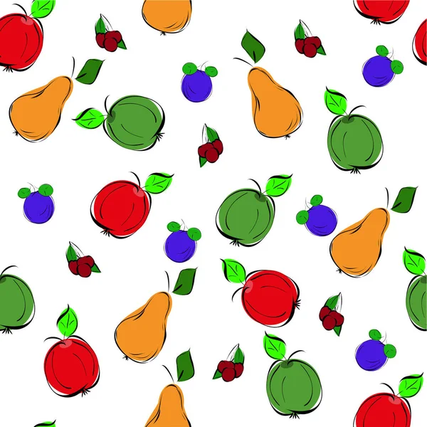 カラフルな果物のパターン リンゴと梨 — ストックベクタ