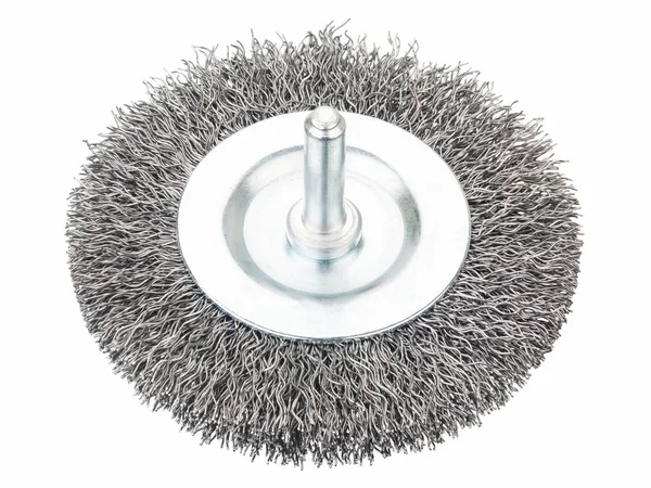 Crimped wire bench grinder wheel on white — Stock Photo, Image