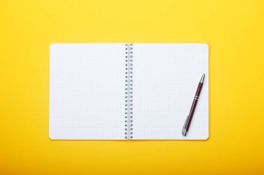 sarı arkaplandaki defter ve kalem