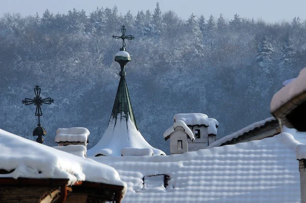 Дахи Покриті Снігом Частини Церкви Міста Велико Тирново Болгарії — стокове фото