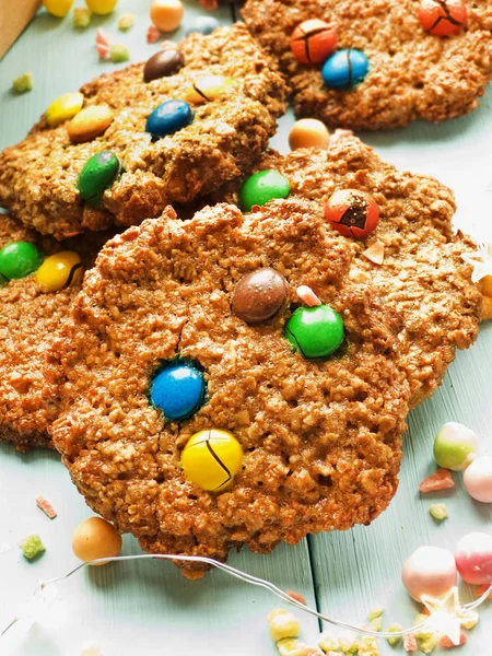 Farina Avena Miele Frittelle Biscotti Con Caramelle Cioccolato Dof Poco — Foto Stock