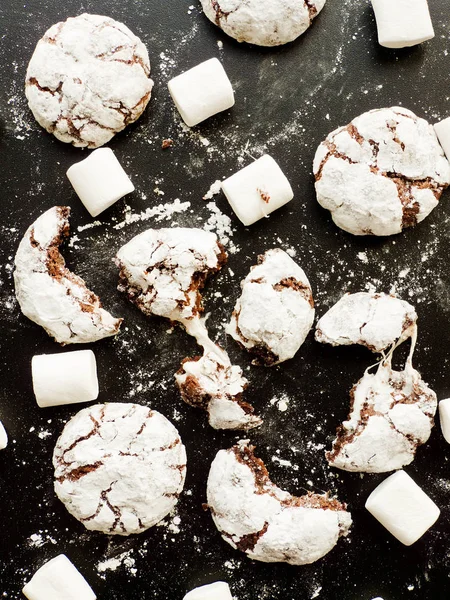 Brownies Marshmallows Powdered Sugar Shallow Dof — Stock Photo, Image